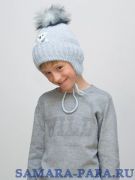 Шапка зимняя для мальчика Мишутка (Цвет светло-серый), размер 48-50, шерсть 30%