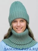 Комплект зимний для девочки шапка+снуд Кэмерон (Цвет полынь), размер 56-58, шерсть 30%