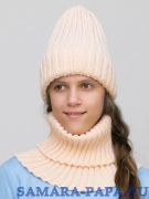 Комплект зимний для девочки шапка+снуд Кэмерон (Цвет бледный персик), размер 56-58, шерсть 30%